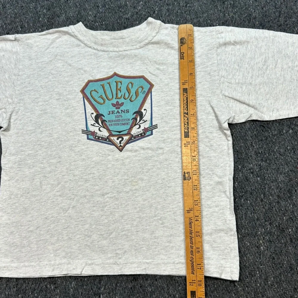 Guess Shirt XL Kids Gray Long Sleeve Vintage 90s Crest Logo Made in USA‎ Cotton